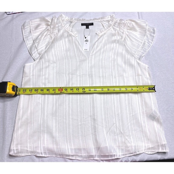 Banana Republic Tops - Banana Republic White Metallic Stripe Flutter Sleeve Ruffle Neck Blouse XL NWT